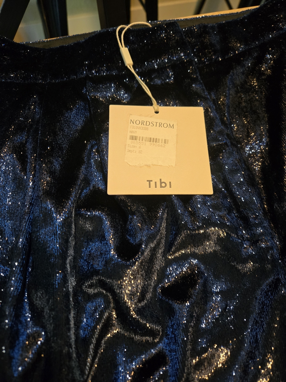 Tibi Stella Metallic Velvet Wide Leg Crop Pants in a rich metallic blue - Picture 4 of 6